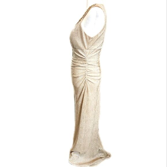 R&M Richards gold metallic sleeveless beaded floor-length formal gown dress 8 - Picture 2 of 8